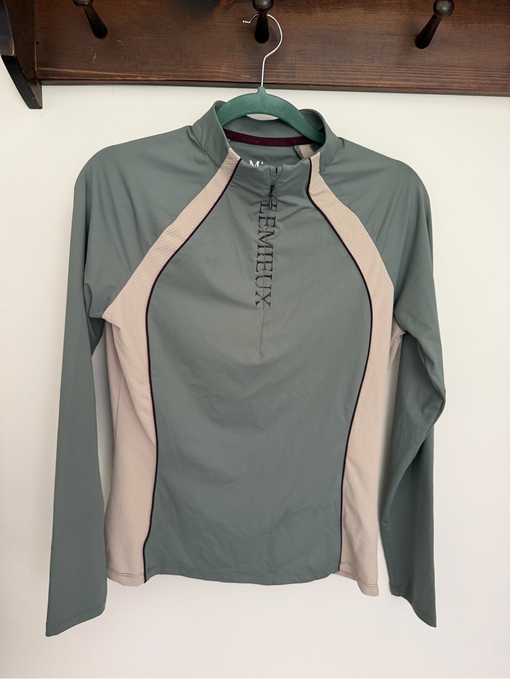 LeMieux Long Sleeve Half-Zip Performance Top - Sage and Beige